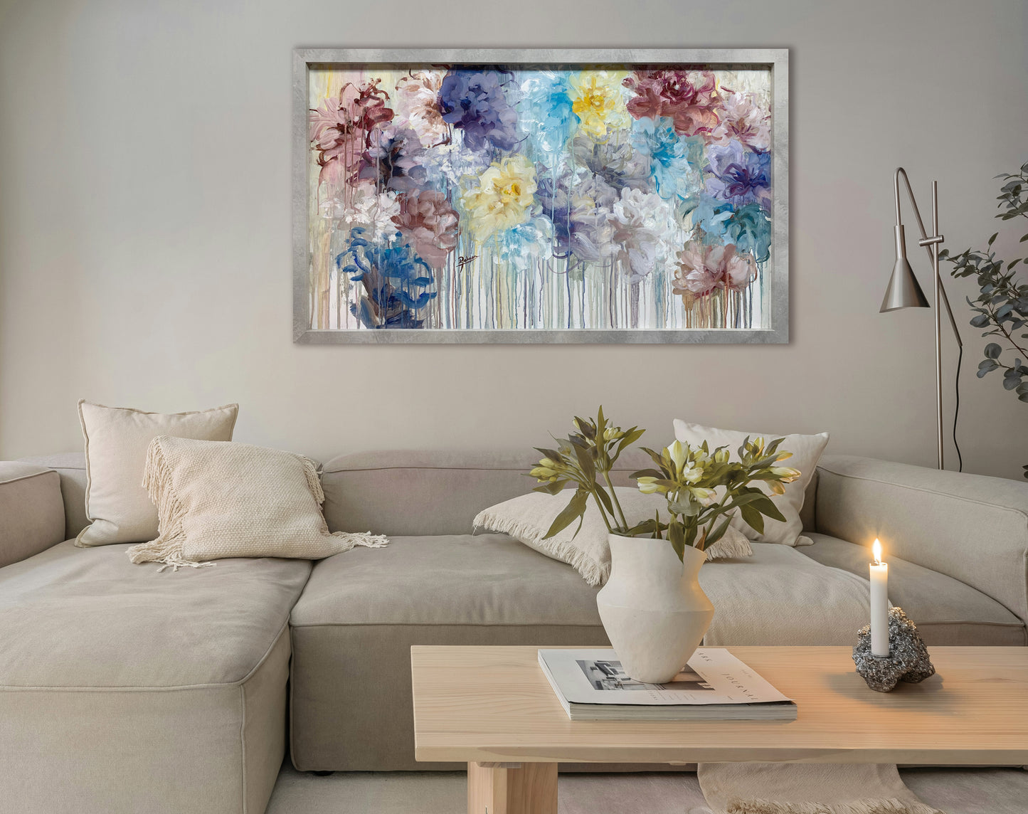 OBRA ORIGINAL FLORAL – F155, óleo sobre tabla, 64x104cm