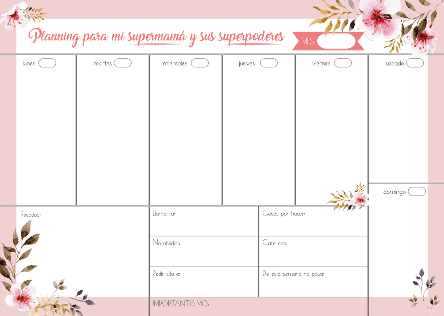 Planning de mesa + Marcapáginas - Especial MAMÁS