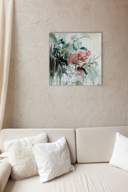 OBRA ORIGINAL FLORAL – F270, acrílico sobre tabla, 40x40cm