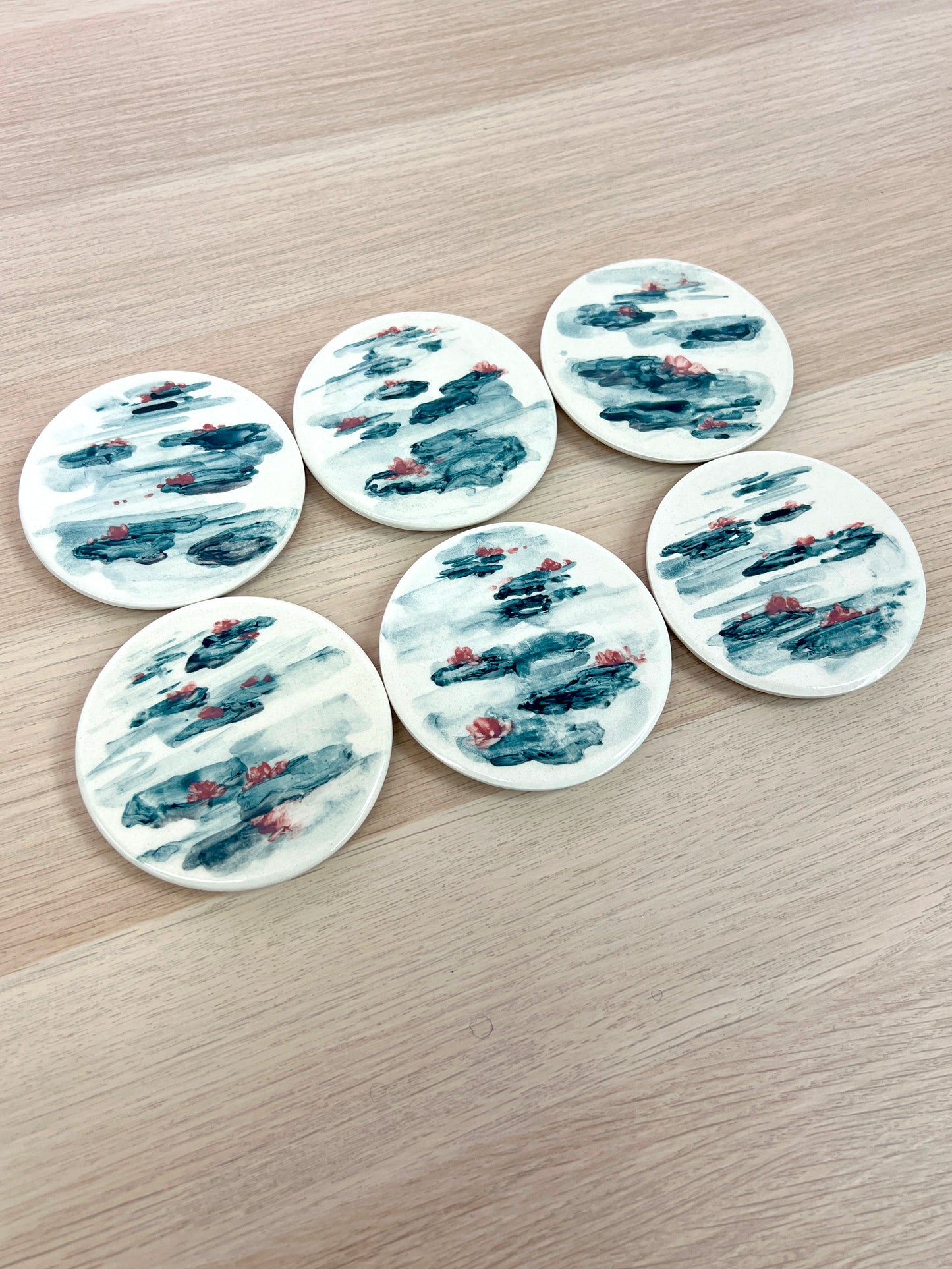GIVERNY - Cerámica pintada a mano - Pack de 6 posavasos