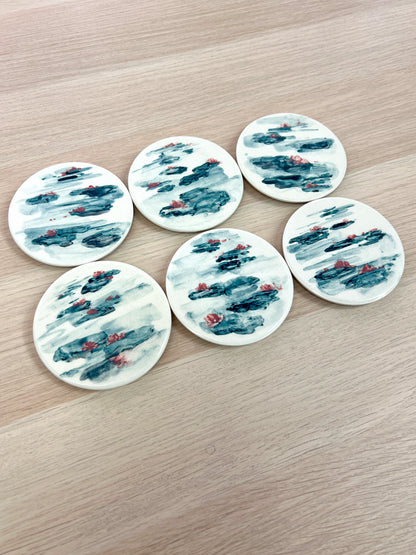 GIVERNY - Cerámica pintada a mano - Pack de 6 posavasos