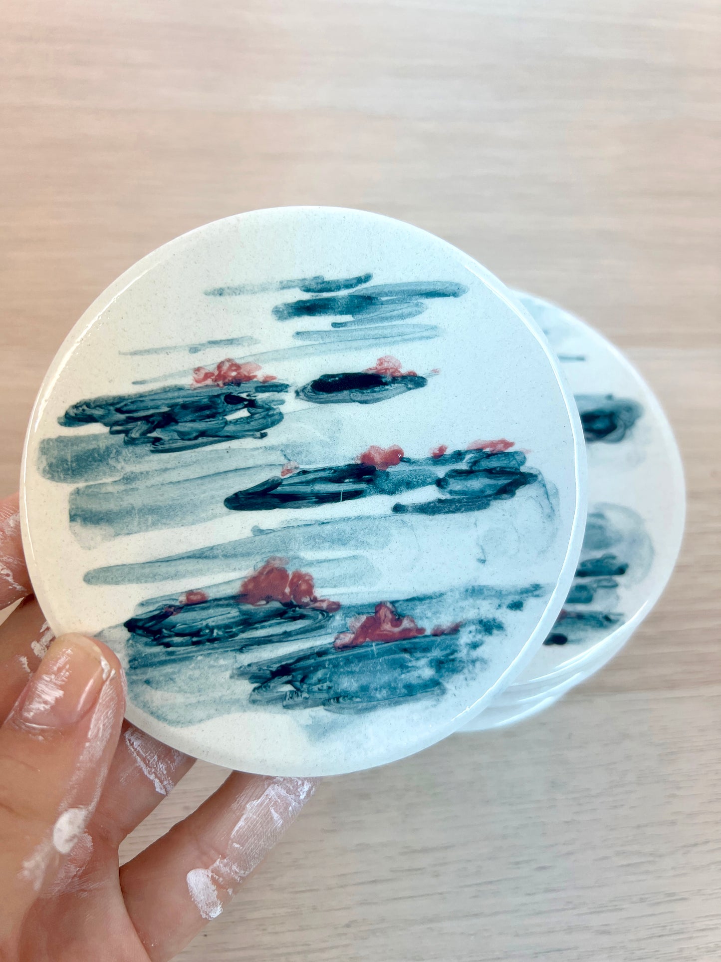GIVERNY - Cerámica pintada a mano - Pack de 6 posavasos