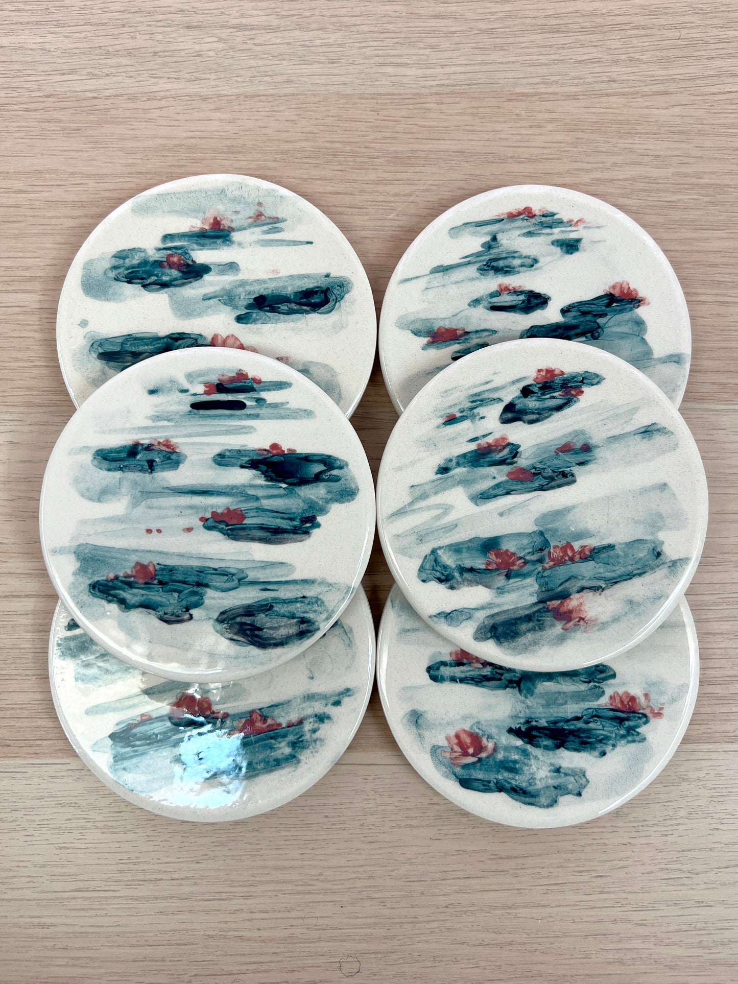 GIVERNY - Cerámica pintada a mano - Pack de 6 posavasos