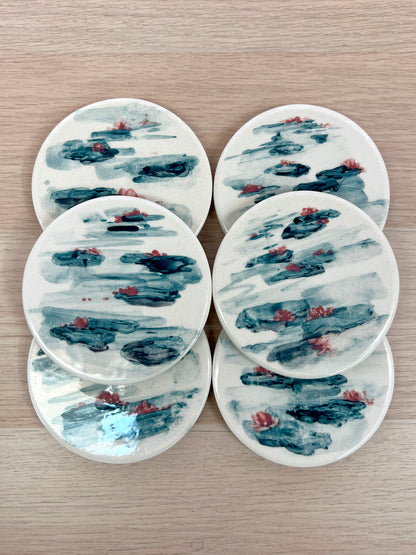 GIVERNY - Cerámica pintada a mano - Pack de 6 posavasos